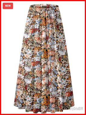 Women's Chiffon High Waist Pleated A-Line Maxi Skirt Elastic Waist